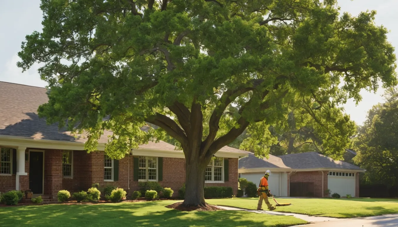 A tree removal provider working safely near a home in Lutcher